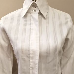 Anne Fontaine Classic White Alternating White Stripe Hidden Button Down Shirt